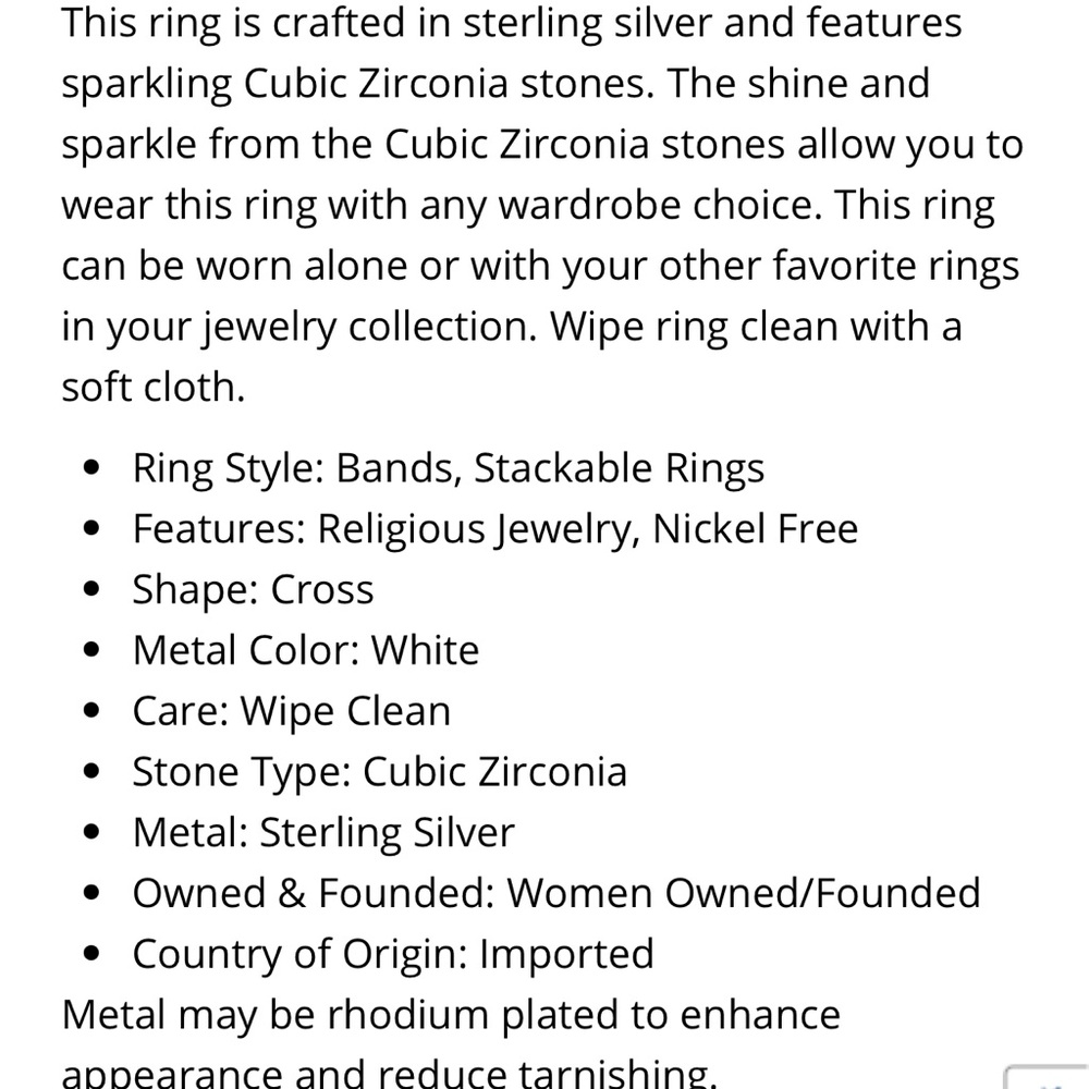 Silver Cross Ring with CZ Size 9 - Picture 6 of 6